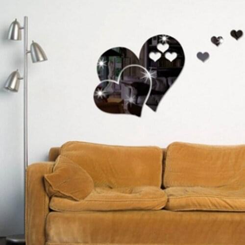 3D Heart-Shaped Wall Sticker Self-Adhesive Mirror Sticker Art Mural Bathroom Living Room Bedroom Wall Decoration