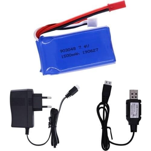 7.4V LiPo Battery with USB charger For Wltoys V353 A949 A959 A969 A979 k929 7.4v 1500mah 903048 2S Battery For RC Car Helicopter