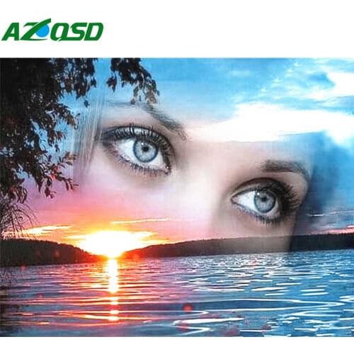 AZQSD Full Square Diamond Painting Face Rhinestones 5d Embroidery Scenery Handmade Home Decor Cross Stitch Diamond Art Diy Gift