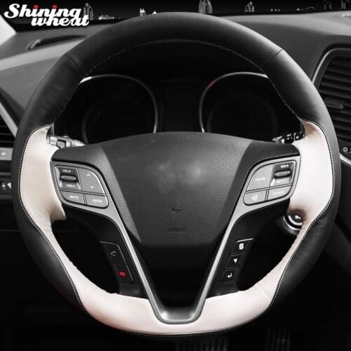 Shining wheat Black Red Leather Steering Wheel Cover for Hyundai Santa Fe 2013-2015