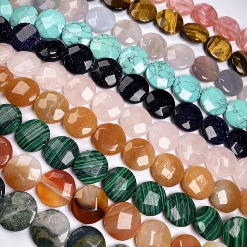 Natural Agates Oblate Faceted Malachite Clear Quartzs Stone Beads for Jewelry Making DIY Necklace Bracelet Accessories 16x16x6mm