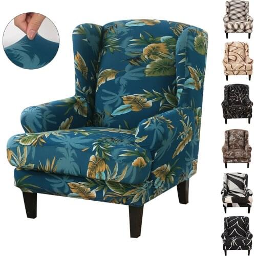 New Printed Sloping Arm King Back Chair Cover 2020 Elastic Sofa Armchair Wingback Wing Hotel Chair Cover Stretch Protector Cover