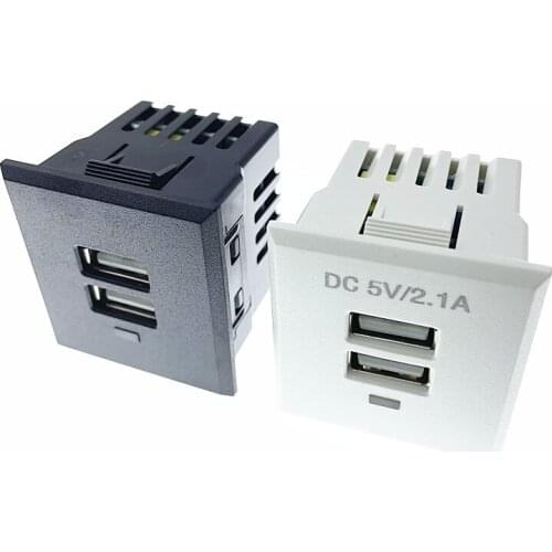 Black 5V 2.1A Card-type dual USB power socket embedded USB desktop socket DC charging power socket module