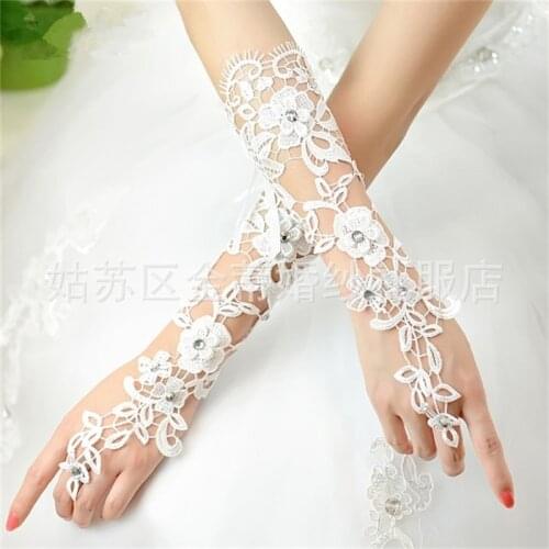 Long Lace Bridal Gloves Lady Formal Banquet Gloves for Bride Evening Party White Guantes Novia