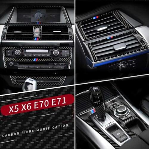 For BMW X5 E70 X6 E71 Center Console AC CD Air Outlet Panel Cover Trim Frame Strip Auto Carbon Fiber Decals Sticker Accessories