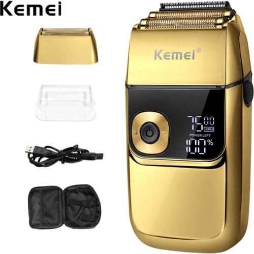 Kemei Pro Electric Foil Shavers for Men Finishing Tool Beard Trimmer Barber Reciprocating Razor LED Waterproof Shave Bald Head