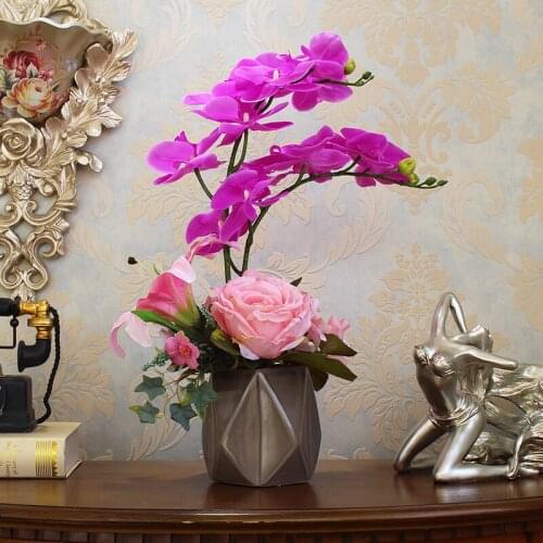 European Phalaenopsis Simulation Flower Ceramic Vase Hotel Coffee Table Furnishing Decoration Home Livingroom Figurines Crafts