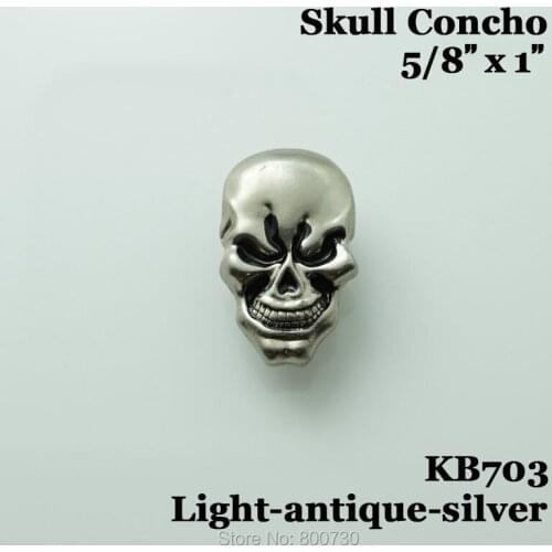 KB703) 10pc Skull Screwback Concho Leathercraft Light-antique-silver