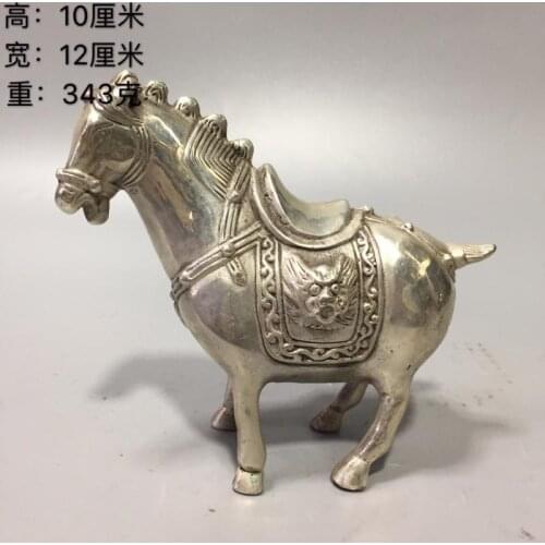 China archaize Exquisite antique Cupronickel handicraft factory direct wholesale collection of white copper horse crafts statue