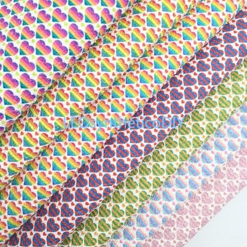 1PC 21X29CM Valentines Rainbow Hearts Printed Chunky Glitter Leather Sheets For Making Bows LEOsyntheticoDIY T533