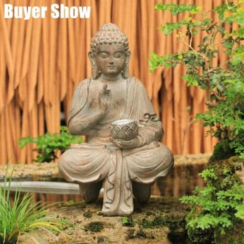 Meditating Buddha Statue Solar Light Lamp Garden Ornament Figurines Sculpture Balcony Yard Patio Decorations