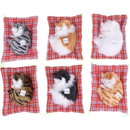 Lovely Simulation Doll Plush Animal Cats Sleeping Stuffed Toys Real Life Plush with Sound Toy Kids Girl Birthday Gift Plush Toys