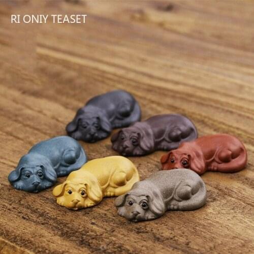 Yixing Mini Purple Clay Tea pet Ornaments Cute Puppy Figurine Handmade Sculpture Crafts Chinese Tea Set Decors Exquisite Gifts