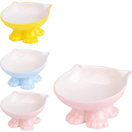 Pet Bowl Ceramic Tilting Neck Protection Nonslip Elevated Cat Bowl Cat Food Bowl Dog Bowl