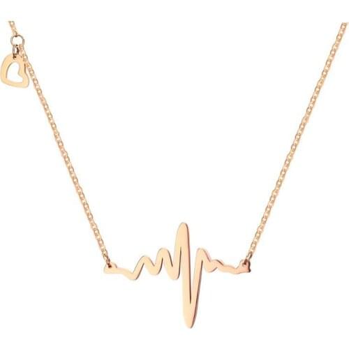 Fashion Electrocardiogram ECG Pendant Necklace For Women Girl Rose Gold Gold Silver Color Chain Link Charm Anniversary Jewelry