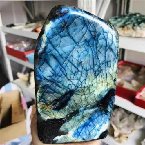 MOKAGY 150G-3900g Pretty Natural Crystal Quartz Polished Gemstone Large Labradorite Stone with Blue or Yellow Flash