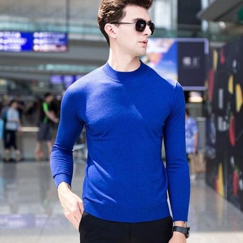 MRMT 2021 Brand Autumn Mens Semi-high Collar Knitted Sweater Thin Pure Color Middle Collar for Male Pullover Woolen Sweater