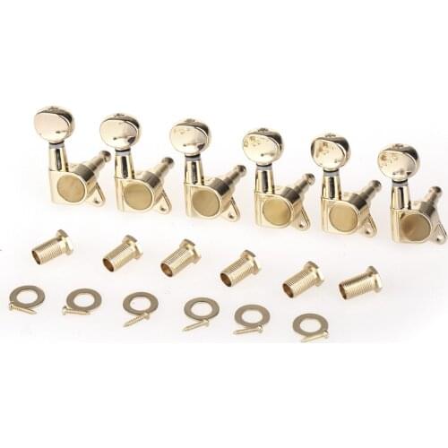 Musiclily Pro 6 in Line Guitar Sealed Tuners Tuning Keys Pegs Machine Heads Set for Fender Strat Telecaster, Kidney Button Gold
