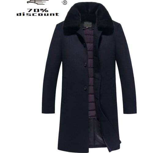 200%Wool Coat Winter Jacket Men 90% Duck Down Jackets Mens Mink Fur Collar Woolen Coats Plus Size JLK28BZ8023 MY2302