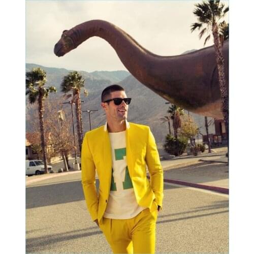 Latest Coat Pant Designs Yellow Men Prom Suit Slim Fit 2 Piece Tuxedo Custom Groom Suits Fashion Blazer Masculino Jacket+Pant Z3