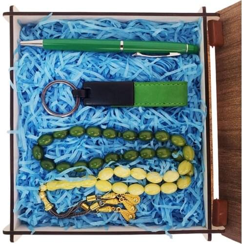 Pcs Set Green Powder Amber Prayer Beads Pen And Keychain Set