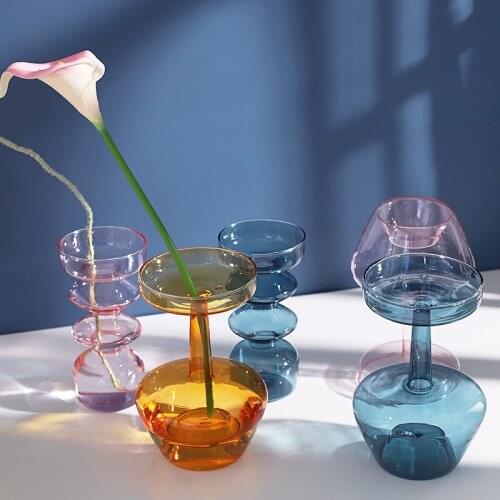 Vases Centerpieces Nordic Glass Flower Vases Small Hydroponic Plant Glass Bottle Living Room Tabletop Decor Wine Cup Vase Craft
