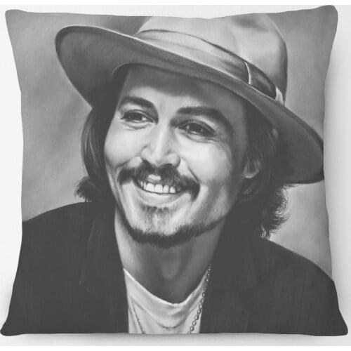 Movie Star Portrait Johnny Depp Cushion Cover Home Decorative White Polyester Pillow Cases