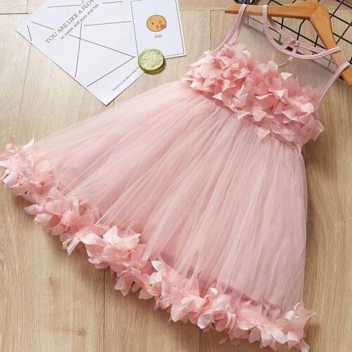 2021 New Summer Flower Petal Style Girls Dress Birthday Present Home Party Dress For Girl 1-6 Years Children Clothing
