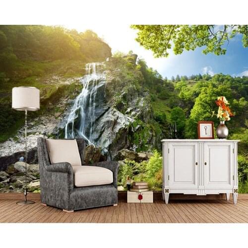 Papel de parede waterfall forest mountain stone 3d wallpaper,living room tv wall bedroom wall papers home decor restaurant mural
