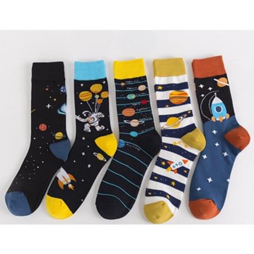 Autumn Winter 1 Piece Cartoon Socks Space Alien Planet Universe Skate Cool Socks Women Men Streetwear Socks Happy Casual Socks