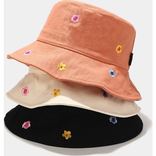 Cotton Flower Embroidery Bucket Hat Fisherman Hat Outdoor Travel Hat Sun Cap Hats for Men and Women 250