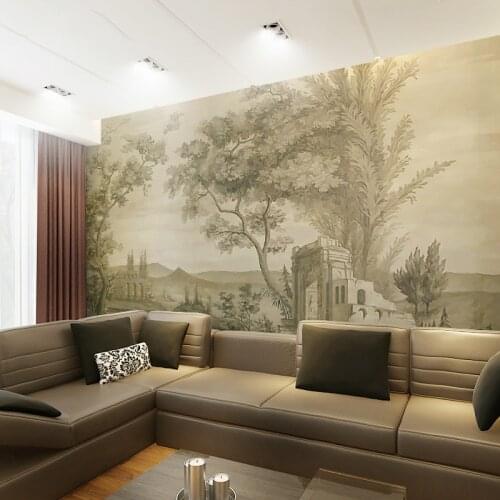 Custom Retro European Landscape Painting Seamless Large Mural Hotel Living Room Background Wallpaper Wall Covering