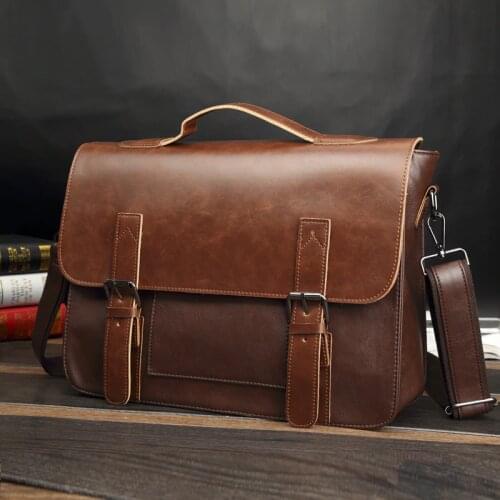 Mens Brand Vintage Briefcase Business office Laptop bag Crazy horse Leather Handbag Casual man Messenger Bags Retro male Tote