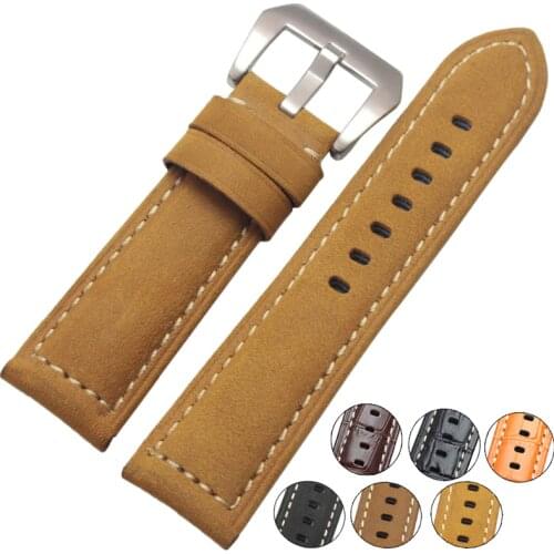 Handmade Retro Genuine Leather Watchbands For Panerai 22mm 24mm Men Watch Band Strap Metal Buckle Accessories Wrist Band