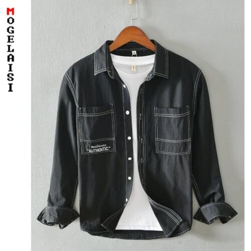 Autumn fashion shirt men solid 100% cotton long sleeve shirt Multiple pockets high quality soft man clothing chemise homme 1209