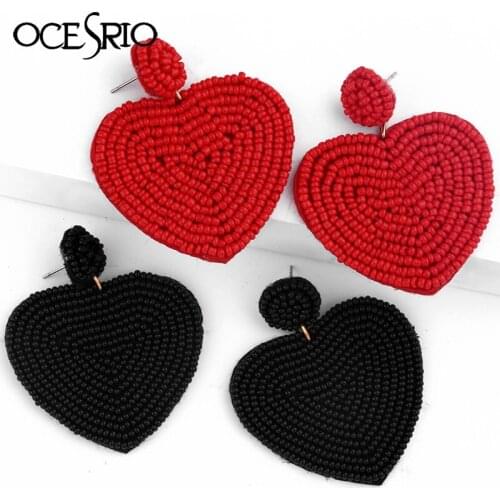 Handmade Acrylic Colorful Heart Earrings For Women Summer Beach Bohemian Black Drop Earrings Brincos Pendientes ers-r32
