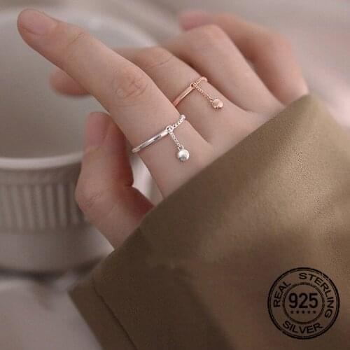 S925 Silver Chain Circle Tassel Rings Opening Adjustable For Women New Trendy Hip Hop New Trendy Student Party Jewelry INEFFA