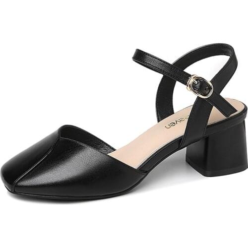 Square-Toe Thick-Heeled Sandals, Flat Buckle Solid Color WomenS Shoes, WomenS Platform Shoes