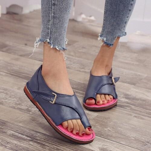 Summer Fashion New Women Casual Flat Sandals Ladies Pu Leather Open Toe Shoes Female Roman Beach Shoes Large Size