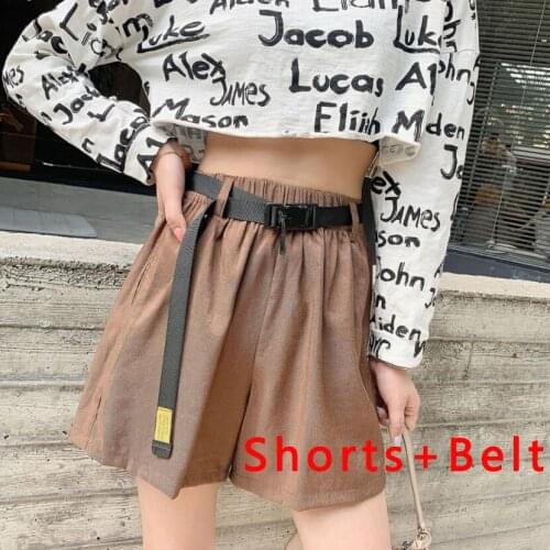 High Waist Shorts 2021 New Summer Loose Pants with Belt Fashion Streetwear Casual Pant for Women