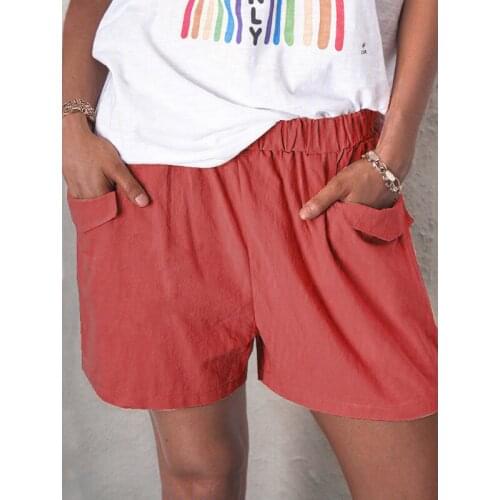 Women Shorts Casual Solid Color Elastic Waist Pockets Wide Leg Short Loose Fit Shorts Summer 2021 Street Wear Daily Basic Short