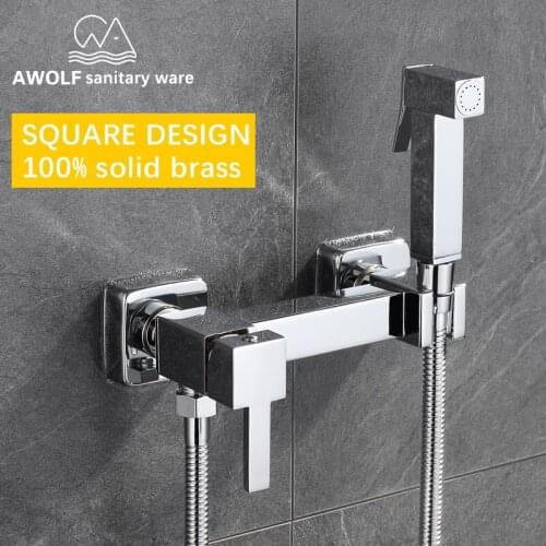 Douche kit Handheld Bidet Sprayer Solid Brass Bidet Faucet Diaper Washing Toilet Jet Washer Chrome Shower Mixer Shattaf AP2152