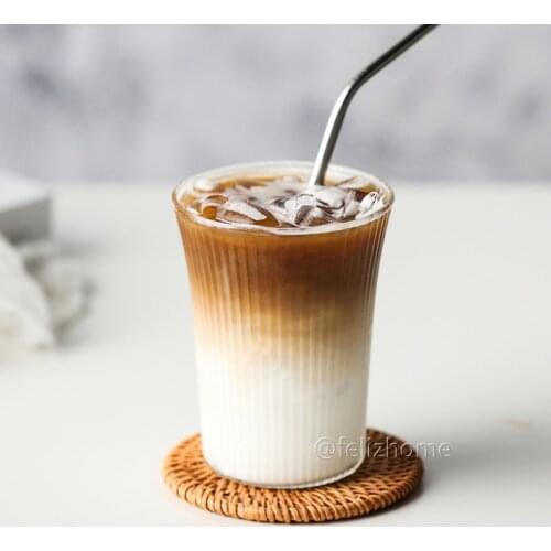 Handmade Ribbed Glass Cup Folding Latte Ice Coffee Heat-Resistant MicrowableTeacup Mug for Milk,Juice,Tea for Cafes and Bars
