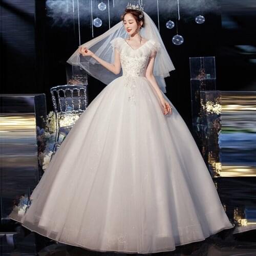 Wedding Dresses Illusion V-Neck Short Tulle Lace Sequined Beading Embroidery Backless Luxury White Elegant Lady Bridal Gown G523