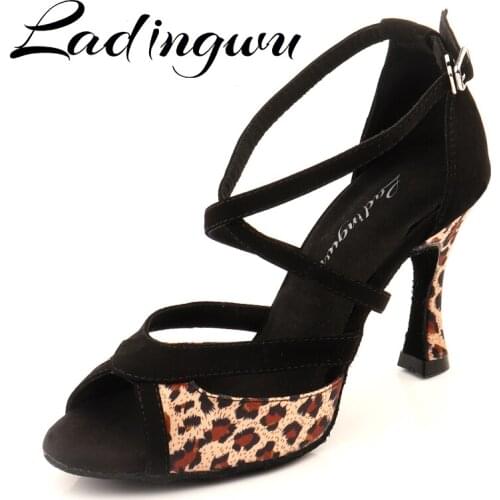 Ladingwu Women Latin Dance Shoes Suede and Satin Salsa Women Ballroom Dancing Shoes For Girls Zebra and Leopard Soft Bottom Indo