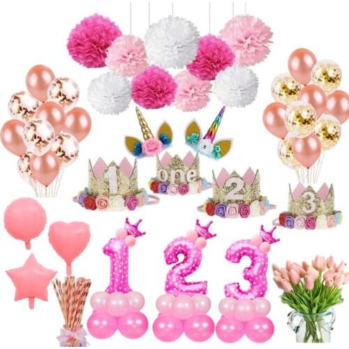 1st Birthday Decorations First Birthday Girl Party Decoration Balloons 1 Year Birthday Decorations Baby Shower Decor 1 Birthday