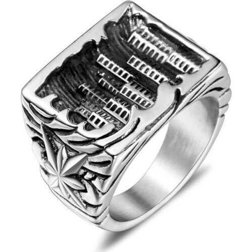 The City Building Pattern 316L Stainless Steel Ring For Men Women Hand Decorate Finger Ring Fashion Jewelry Gift 2019 New