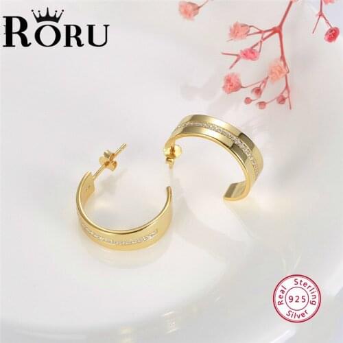 Women Earrings 100% S925 Sterling Silver Real Gold Color Stud Earrings for Women Dazzling CZ Wedding Engagement Jewelry Brincos