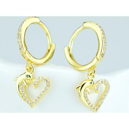 Heart-shaped hollow fashion birthday party gift accessories shiny noble romantic female earrings fish earrings