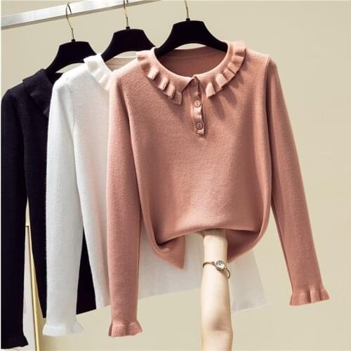 Sueter Mujer Invierno 2019 Long Butterfly Sleeve Sweater Women Button Ruffles Knitted Sweater Winter Fall Pullovers Pull Femme